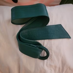 Green slide ring leather belt vintage stitched edge leather wrapped rings XL